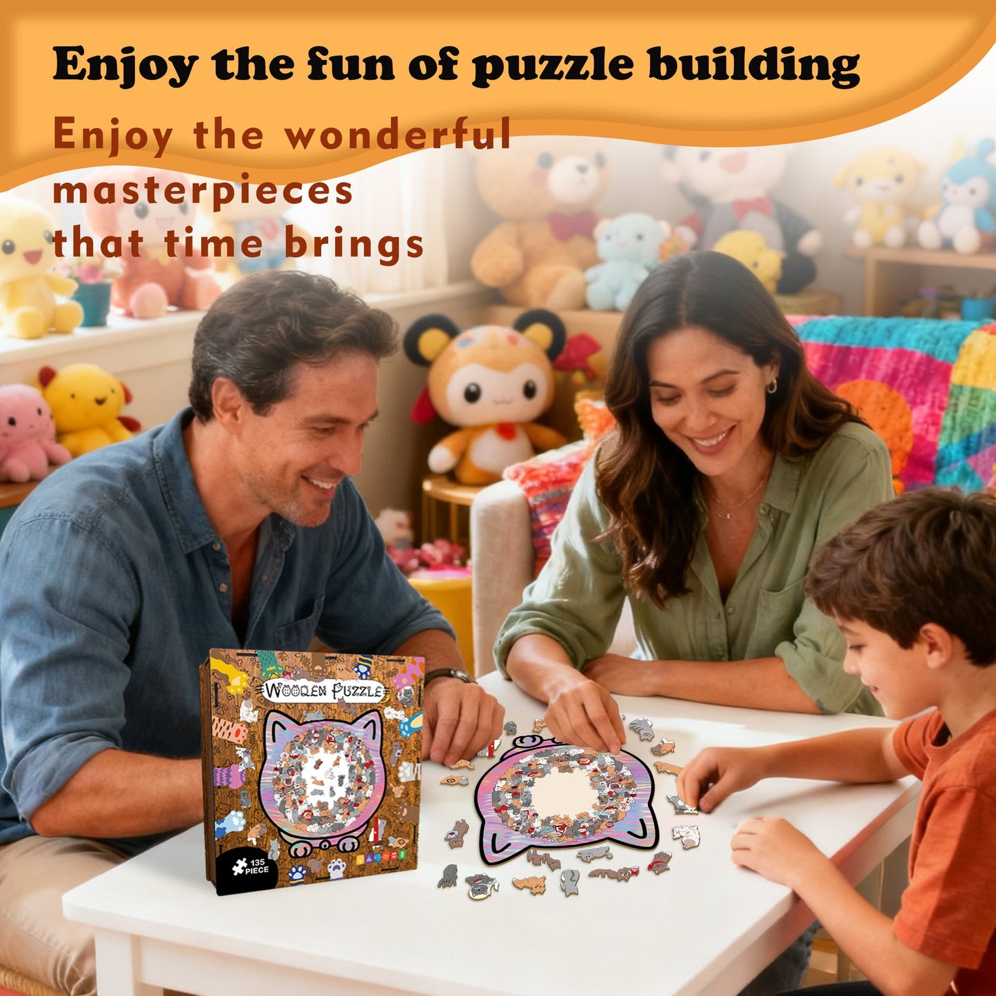 🎁49% OFF🎅135-Piece Morandi-Colored Cat Shaped Tray Wooden Jigsaw Puzzle